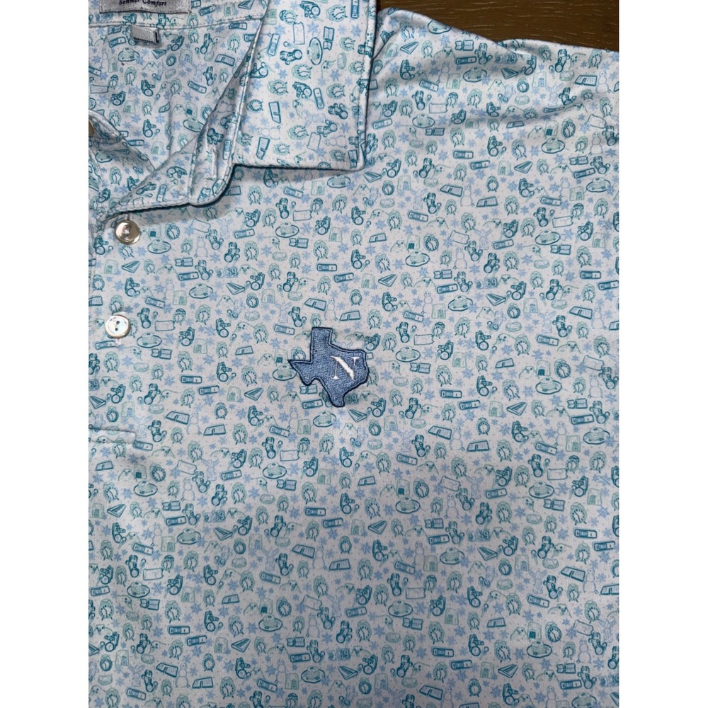 Peter Millar Summer Comfort Texas Polo Shirt XL Blue White Novelty Print Mens - Picture 3 of 8